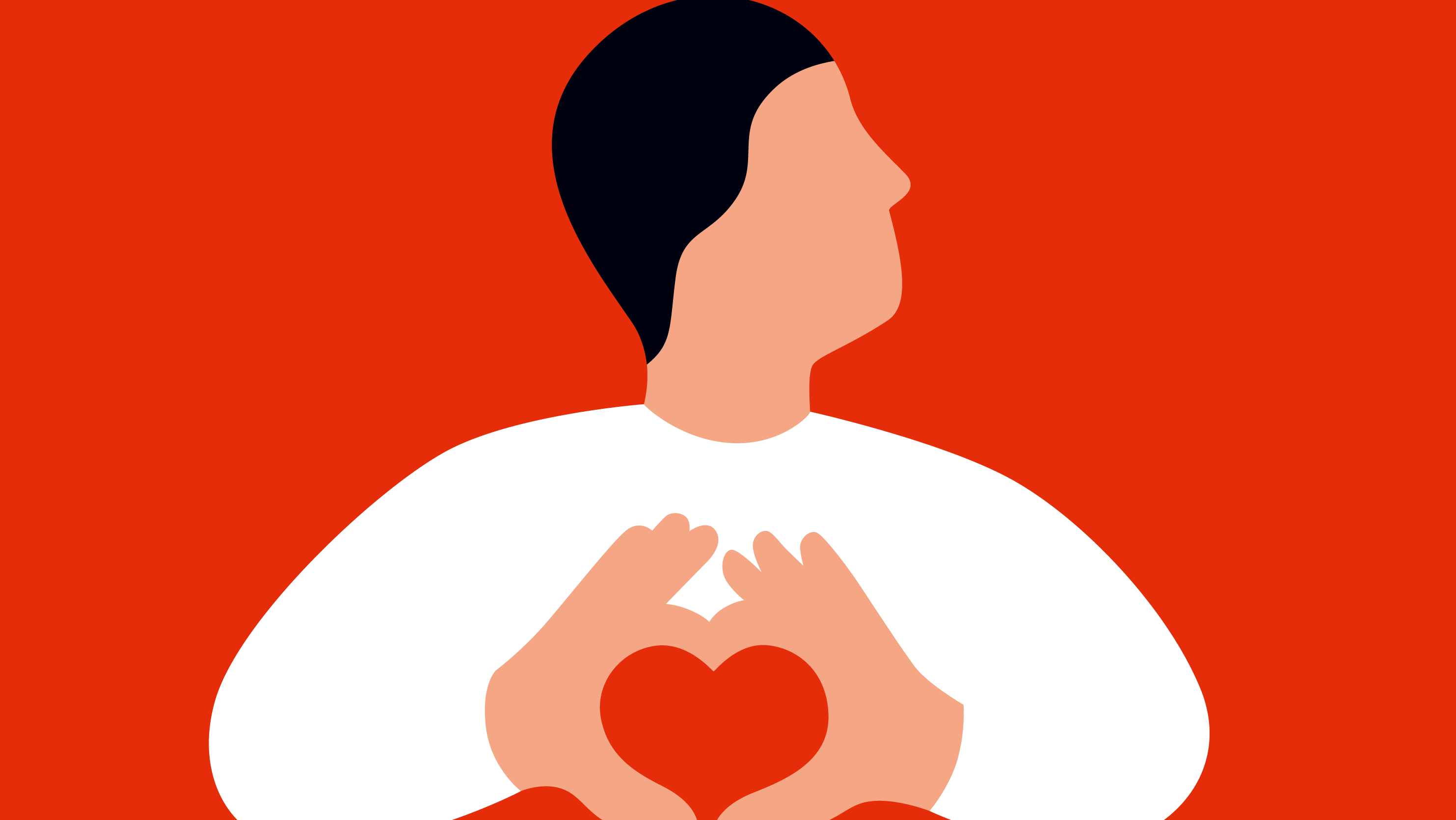 Illustration einer Person, die mit den Händen ein Herz zeigt