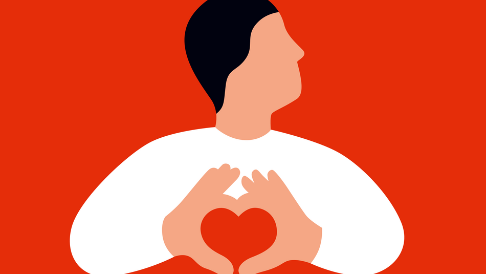Illustration einer Person, die mit den Händen ein Herz zeigt