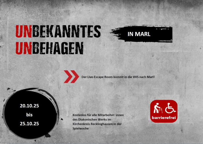 Grafik in den Farben rot und schwarz und der Überschrift Unbekanntes Unbehagen in Marl