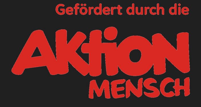Schwarzes Logo mit roter Schrift: Gefördert durch die Aktion Mensch
