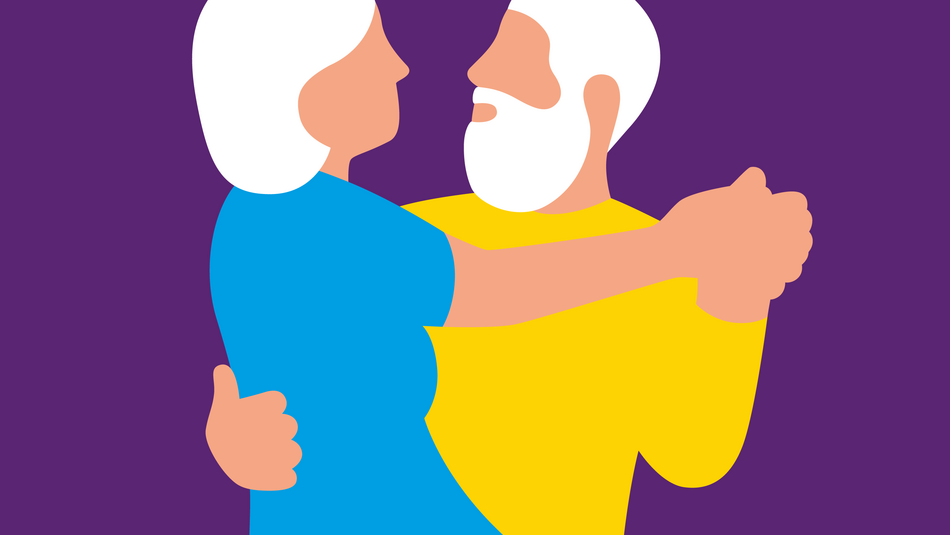 Grafik von zwei Senioren, die miteinander tanzen