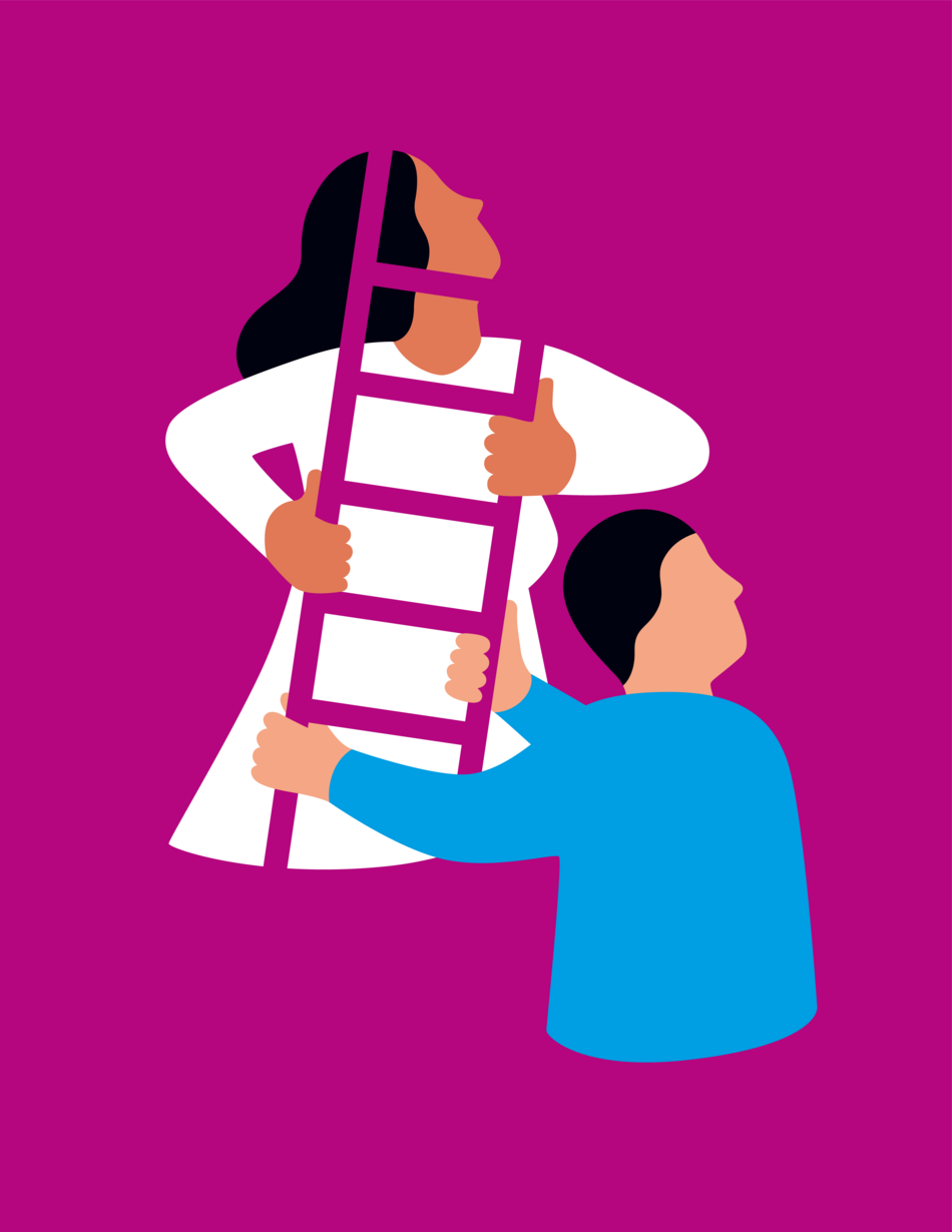 Illustration Personen klettern Leiter rauf