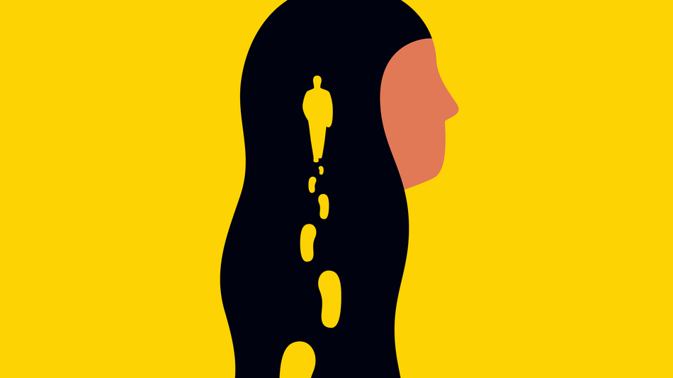 Grafik eines Kopfes in dem ein Mensch läuft und Spuren hinterlässt