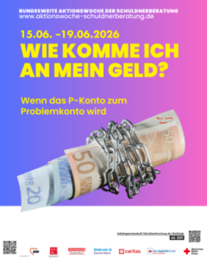 lila-rosa Grafik mit aufgerollten Geldscheinen, in Ketten gelegt