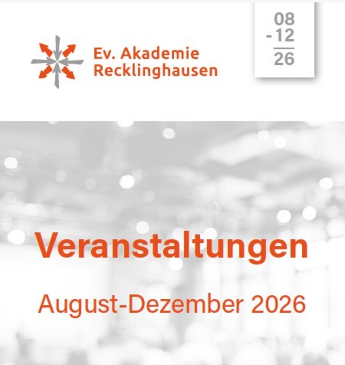 weiß-oranges Deckplatt des Flyers mit der Aufschrift: Veranstaltungen, August - Dezember 2026
