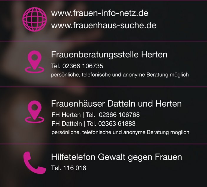 Liste mit Kontaktadressen für schutzsuchende Frauen