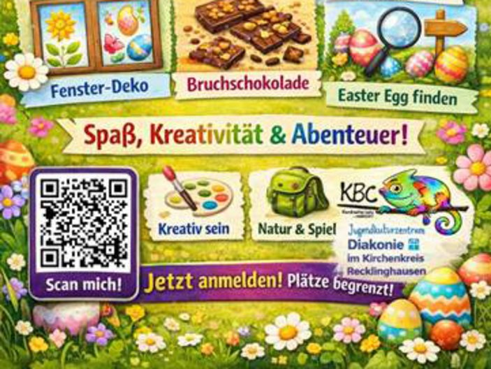 Buntes Plakat mit vielen kleinen Symbolen und Bildern