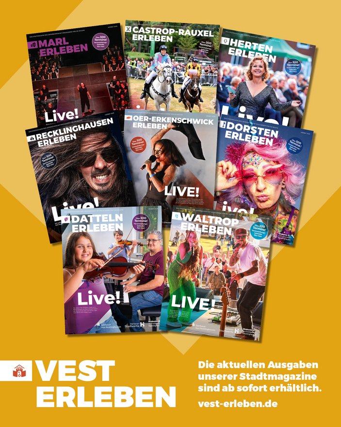 Collage von verschiedenen Titelbildern des Magazin Vest erleben